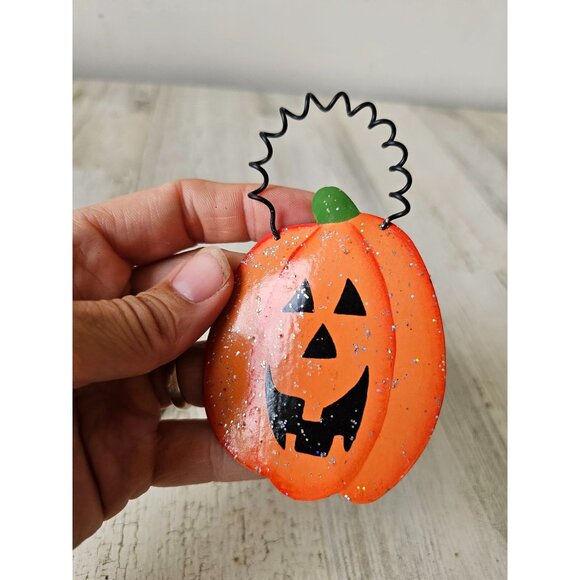 Jack-o-lantern pumpkin beaded ornament plush glitter set Halloween tree - Picture 6 of 7